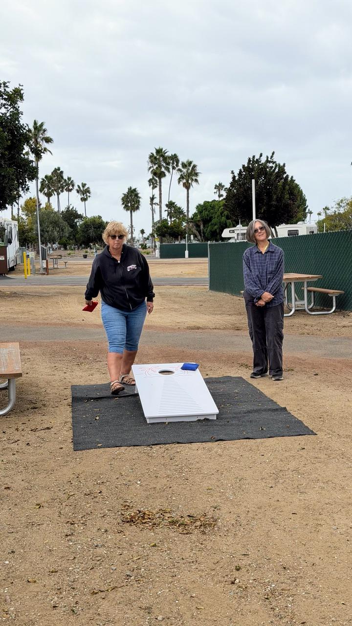 A friendly corn hole competition
